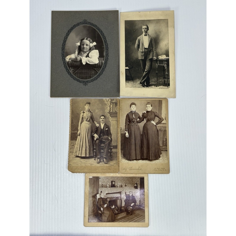 Antique Cabinet Card Portrait Victorian Woman Man‎ Fireplace Studio Photo 1800s